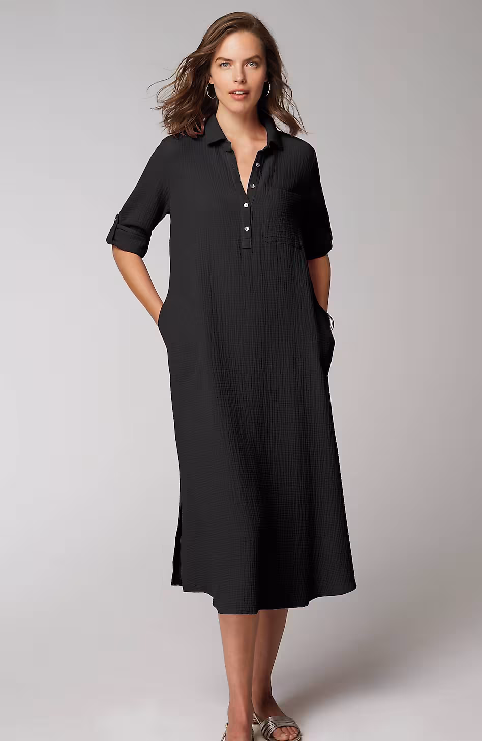 Cotton-Gauze One-Pocket Shirtdress