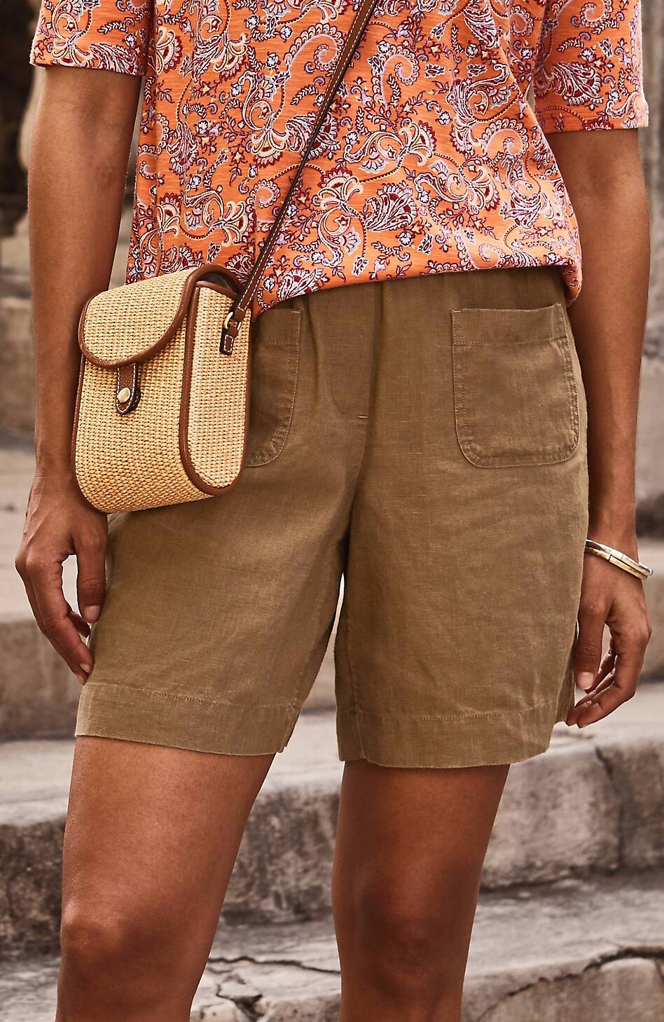 Linen Patch-Pocket Pull-On Shorts