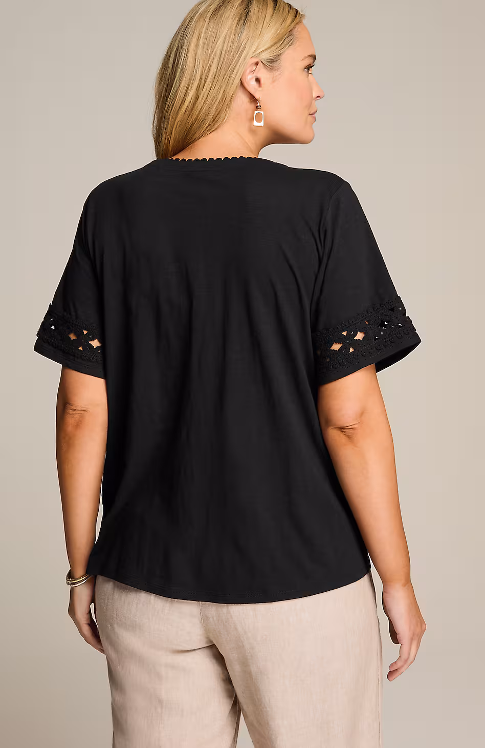 Crochet-Trim V-Neck Top