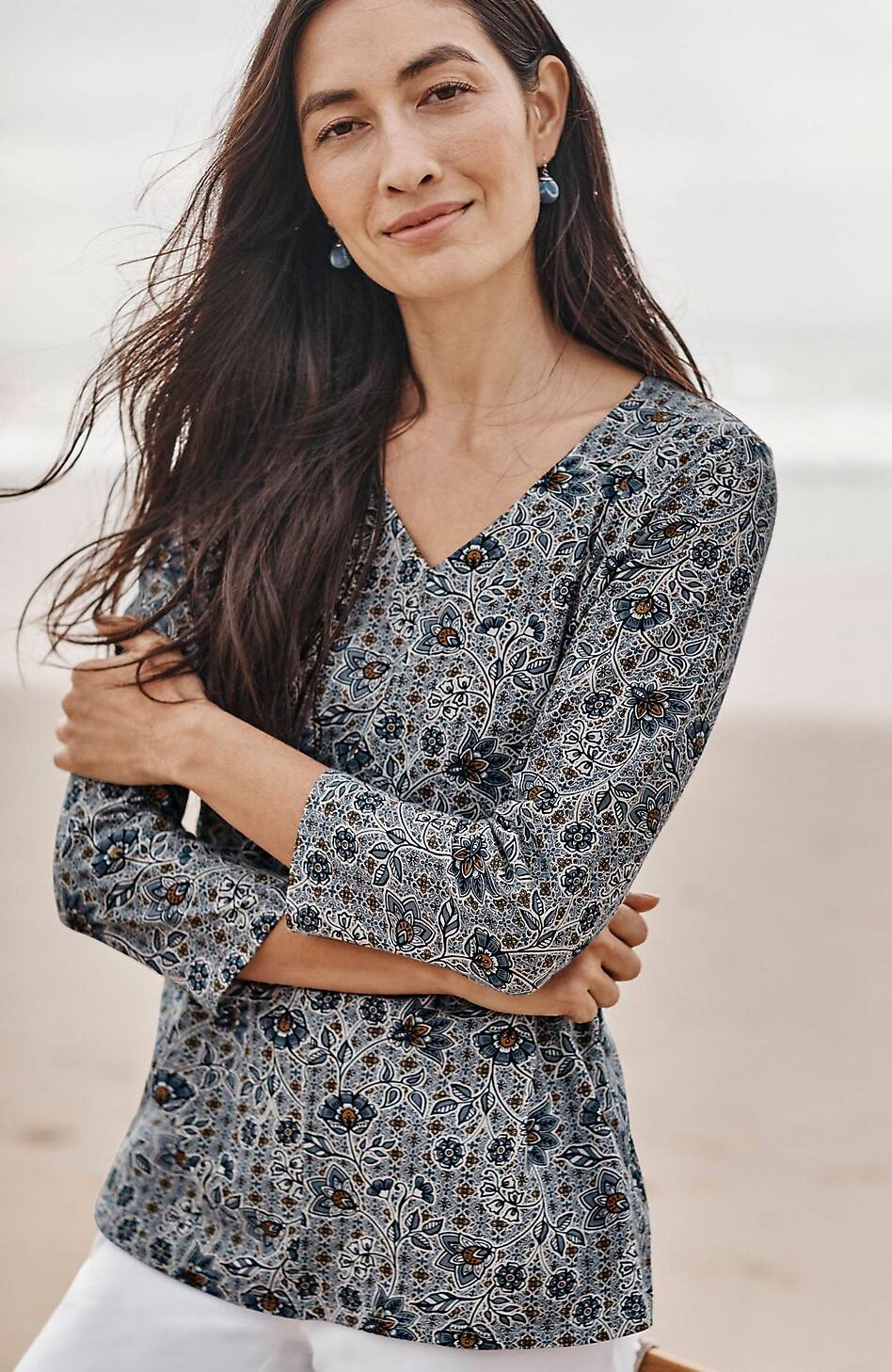 Pure Jill Printed V-Neck Tee