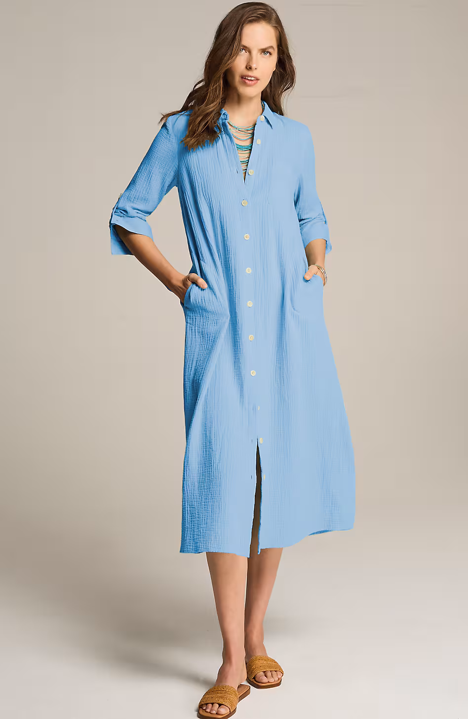 Cotton-Gauze Midi Shirtdress
