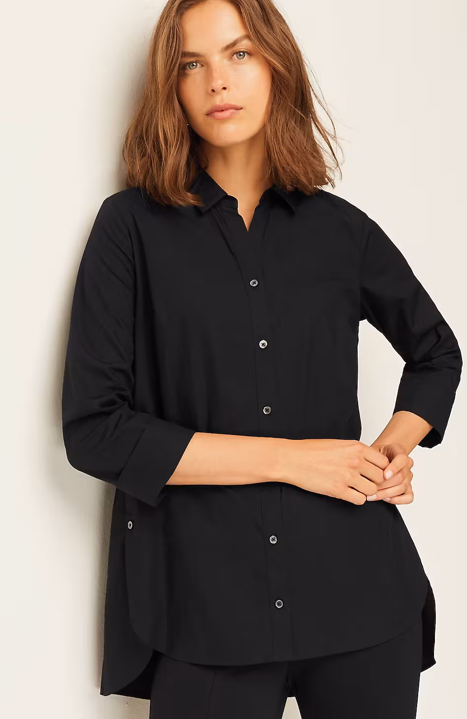 Side-Button Stepped-Hem Tunic