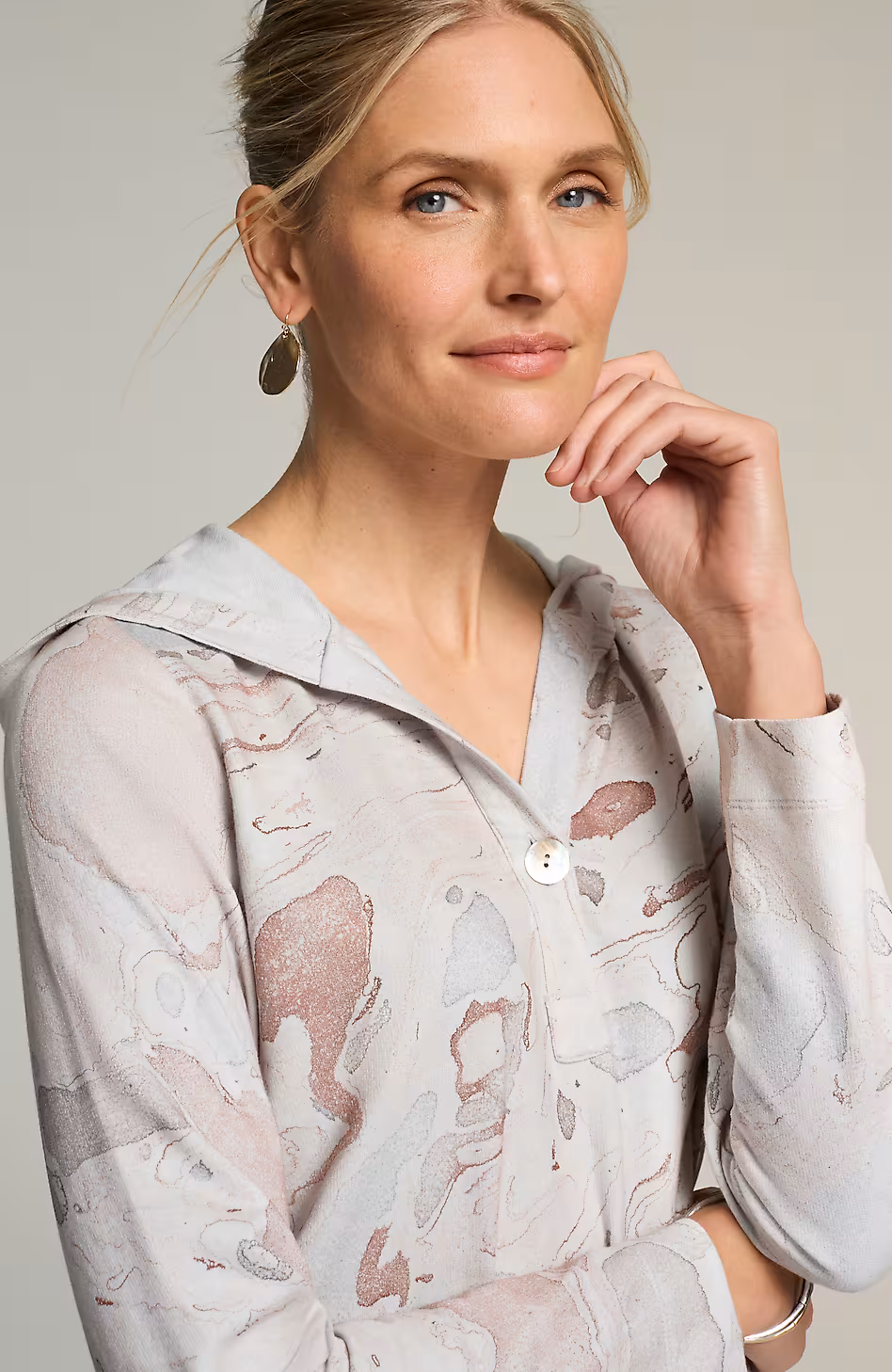 Pure Jill Marble-Dyed Hoodie Tunic