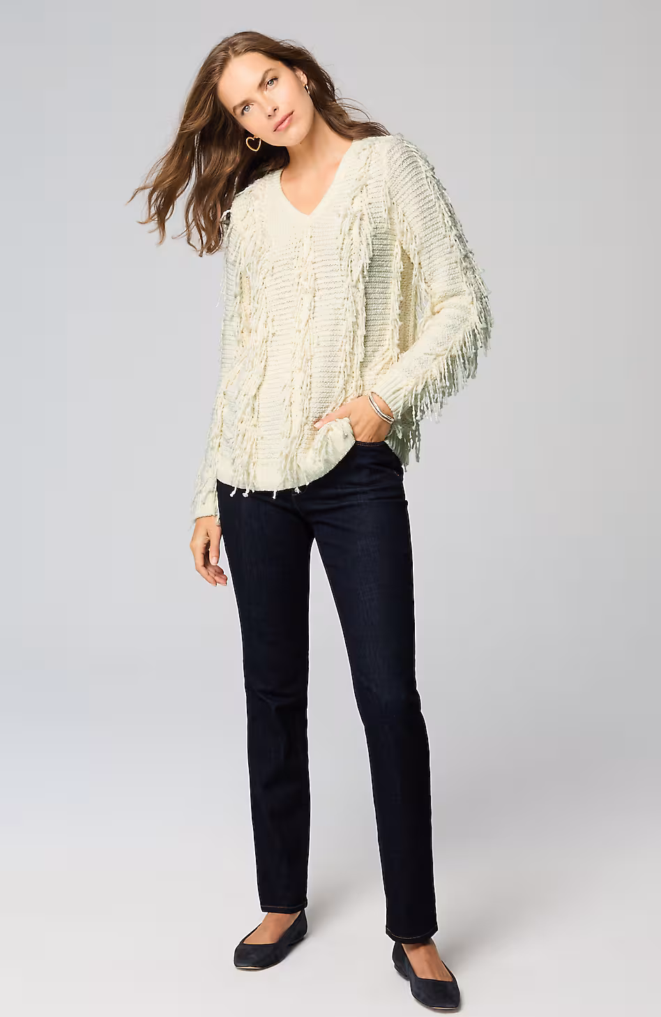 Fringed V-Neck Sweater