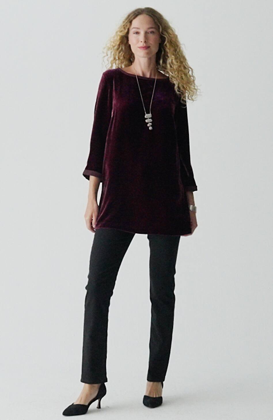 Rayon Silk Velvet Boat-Neck Tunic
