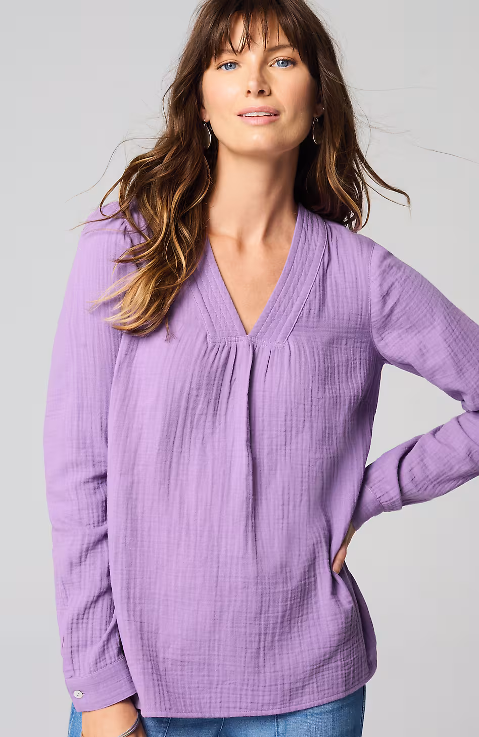 Cotton-Gauze V-Neck Top