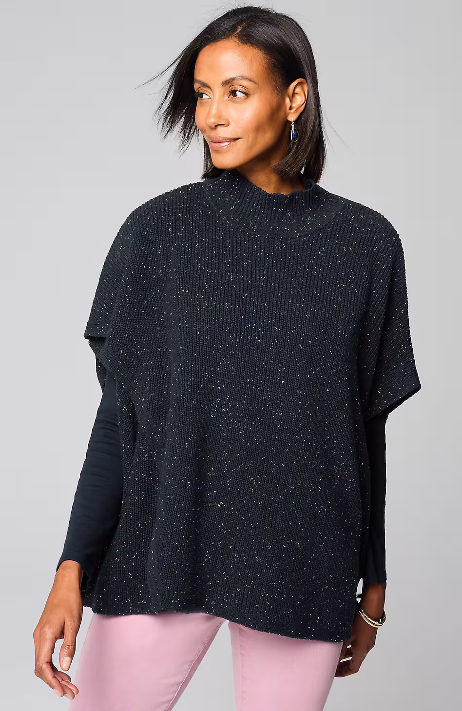 Cotton-Blend Knit Poncho