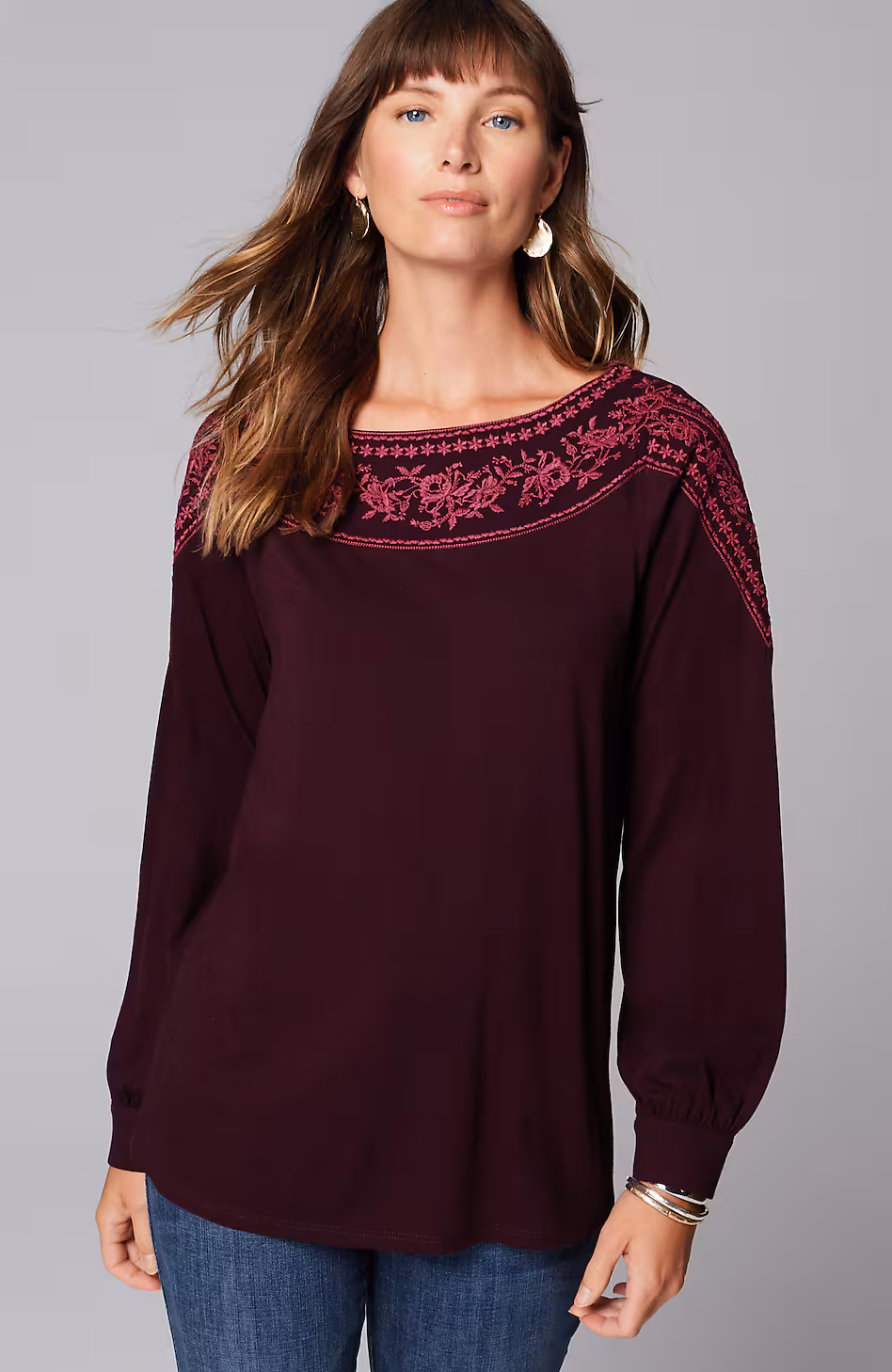 Embroidered Mixed-Media Top