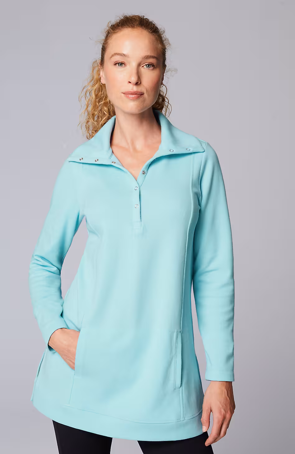 Fit Double-Knit Snap-Collared Tunic