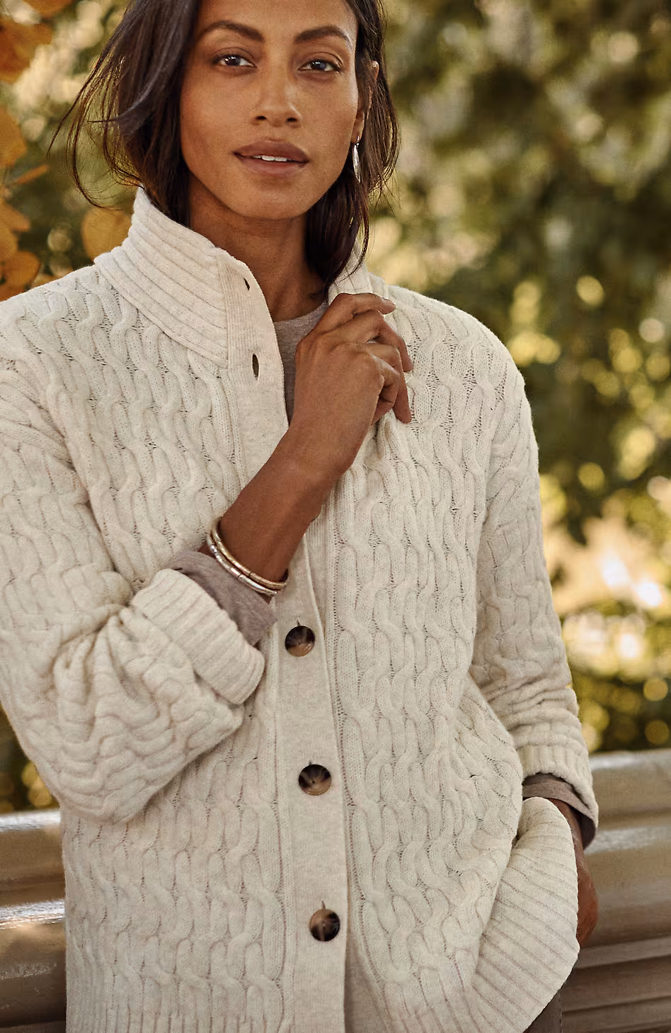 Cabled Button-Front Cardi