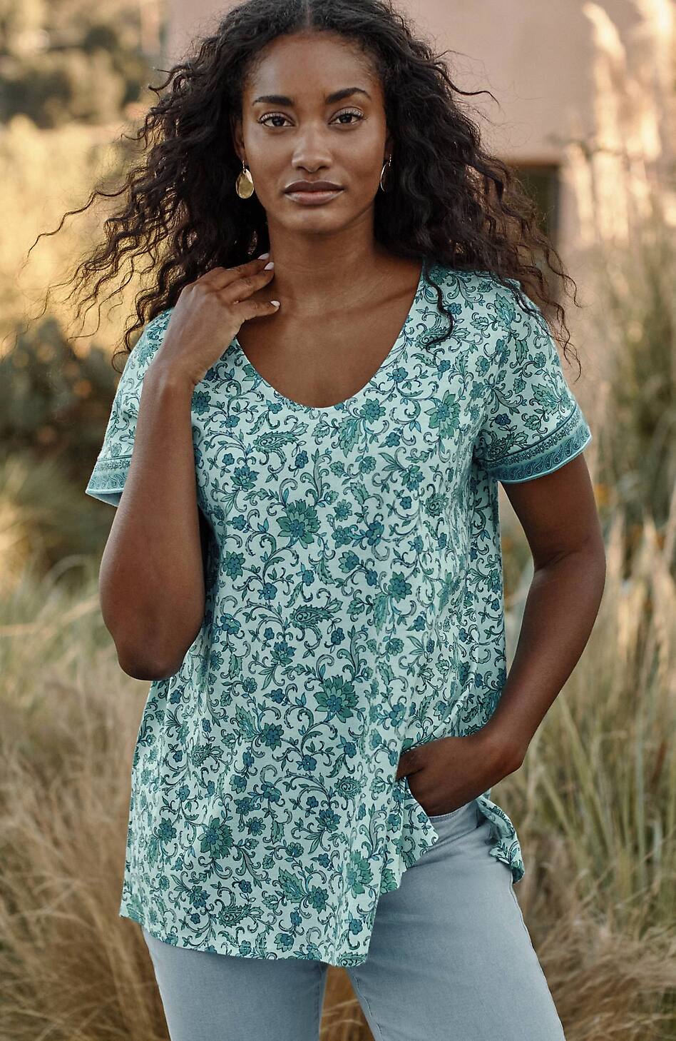 Pure Jill Side-Slit Elliptical Tee