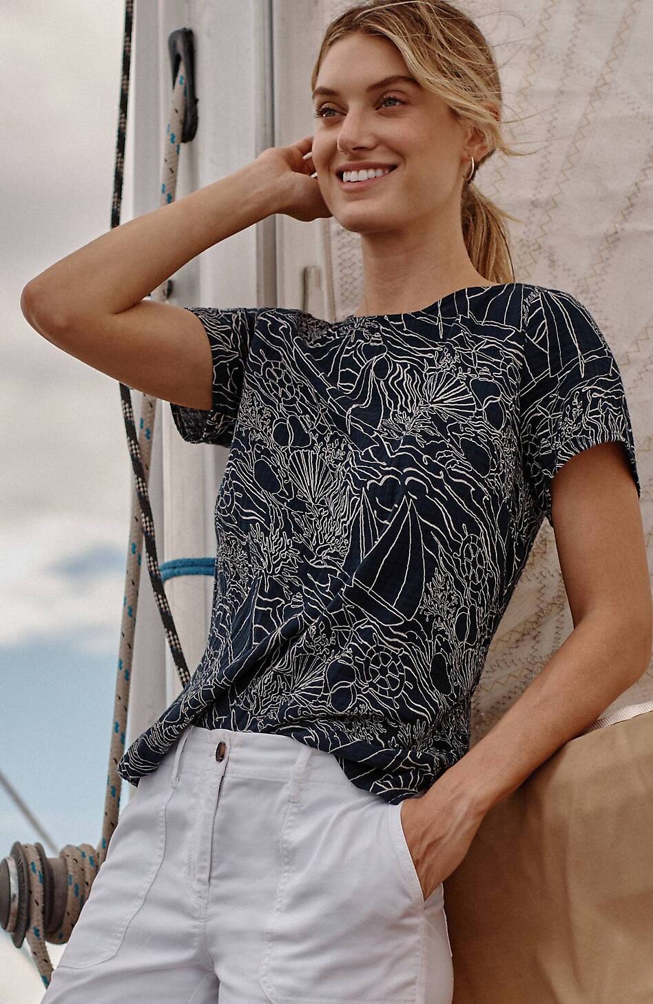 Cotton-Gauze Cap-Sleeve Top