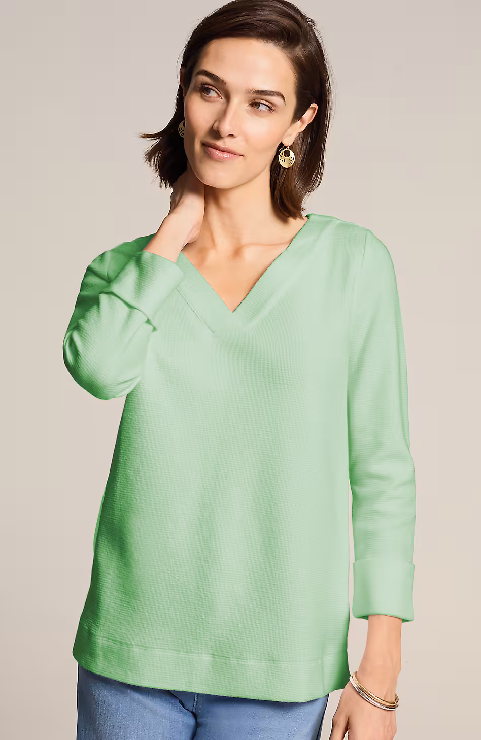 Ottoman-Knit Rolled-Cuff Top