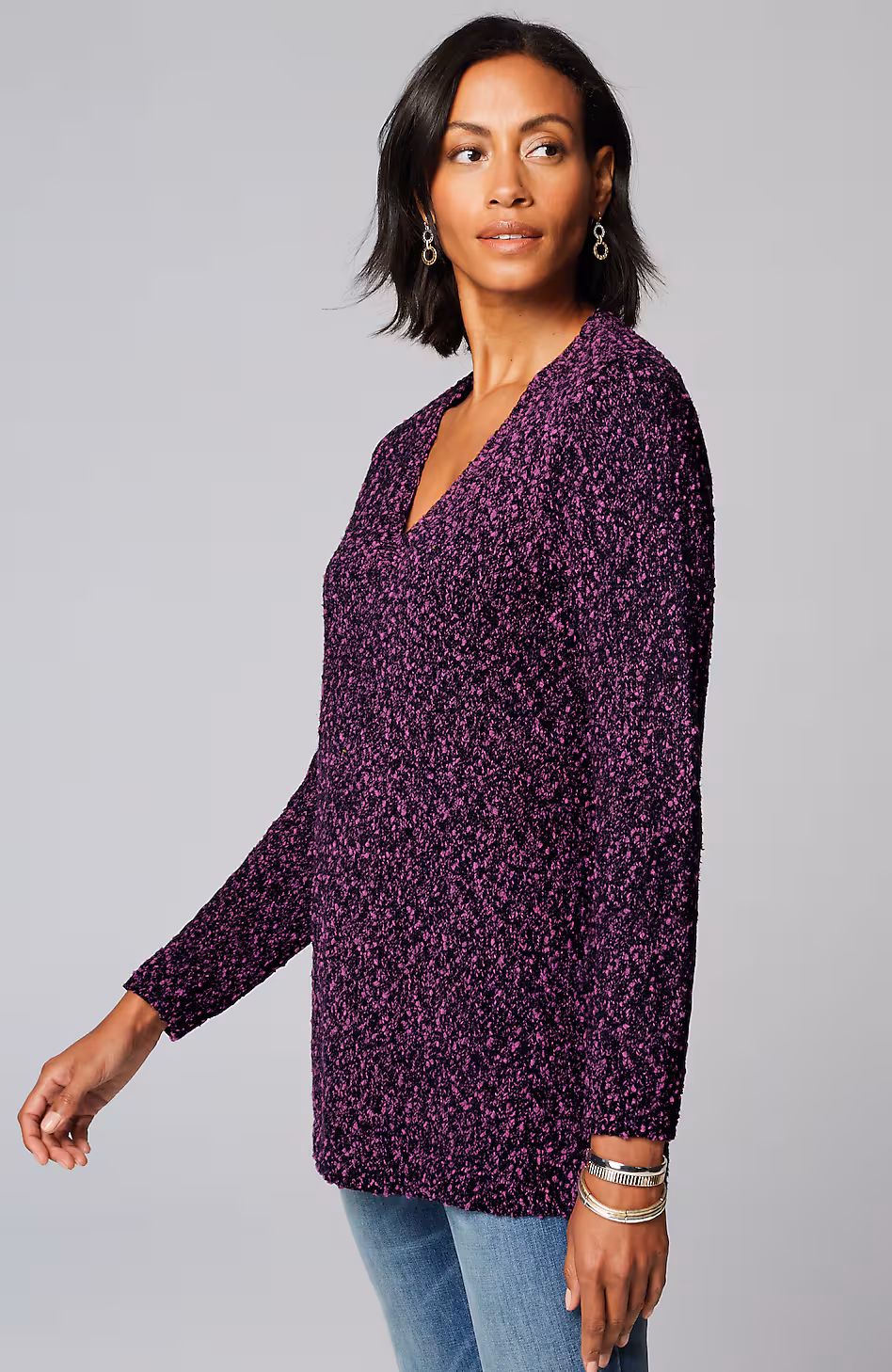 Marled V-Neck Speckled Sweater