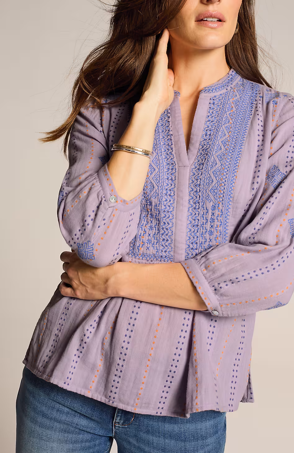 Cotton-Gauze Embroidered Popover