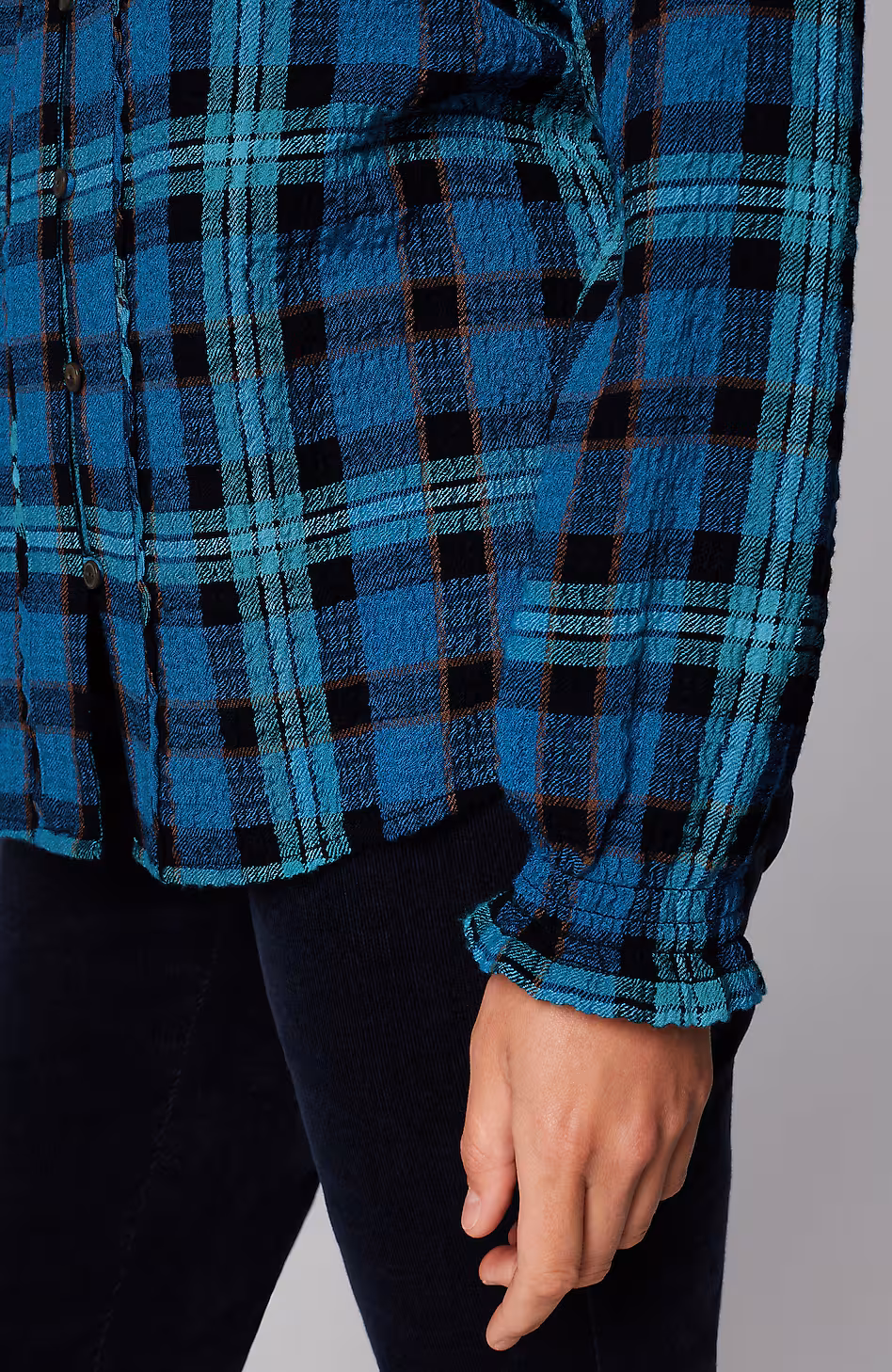 Crinkled Plaid Top