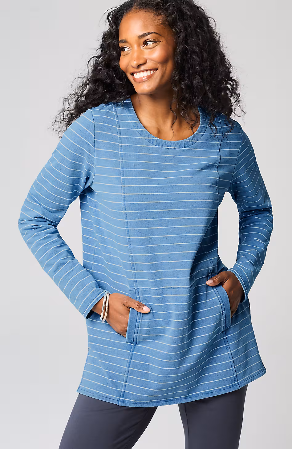 Pure Jill French Terry Indigo-Striped Tunic