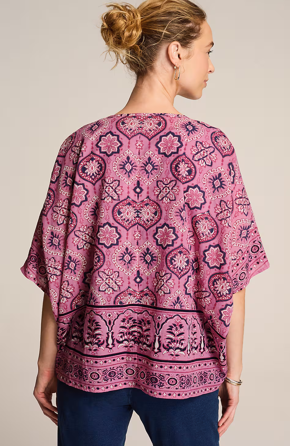 Mixed-Medallion V-Neck Poncho