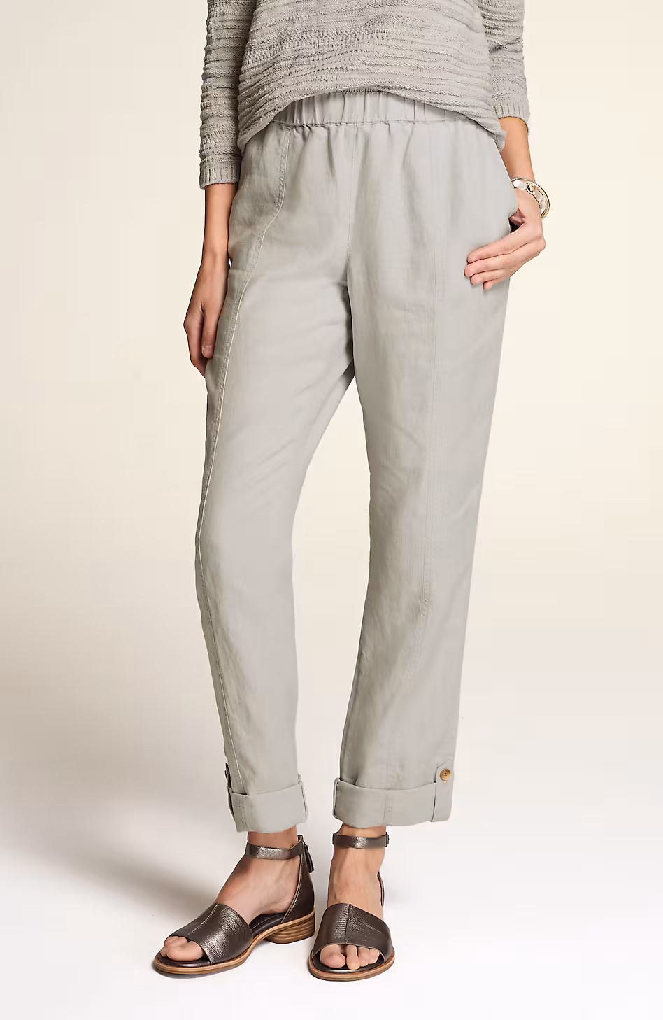 Linen Rolled-Cuff Straight-Leg Pants