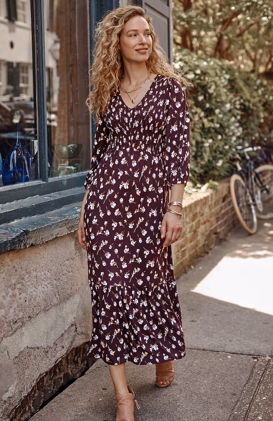 Tiered Flounced-Hem Midi Dress