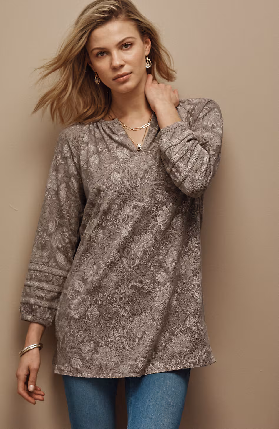 Pure Jill Soft-Sleeve Printed Tunic