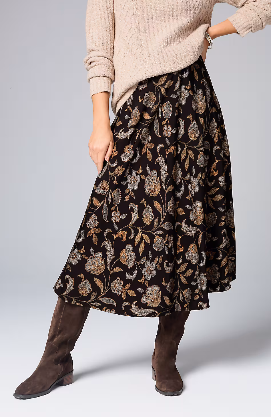 Printed A-Line Midi Skirt