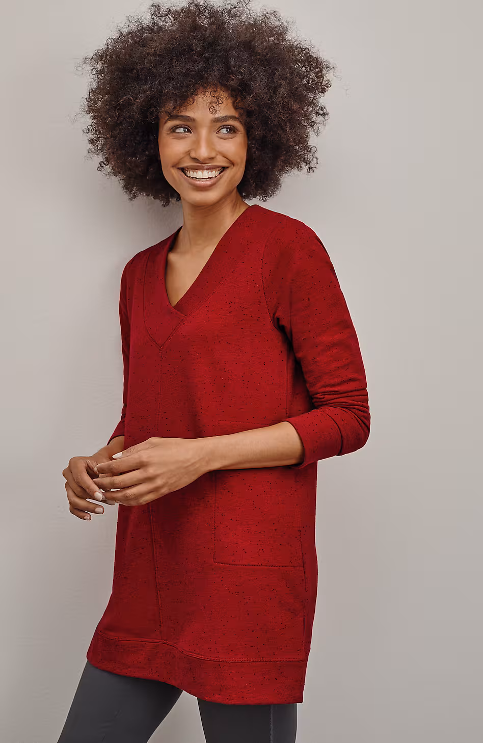 Fit Tweeded French Terry Side-Slit Tunic