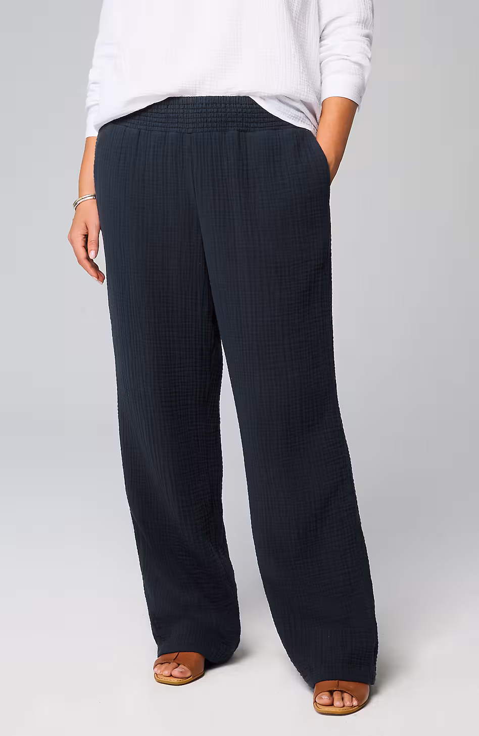 Smocked-Waist Cotton-Gauze Pants