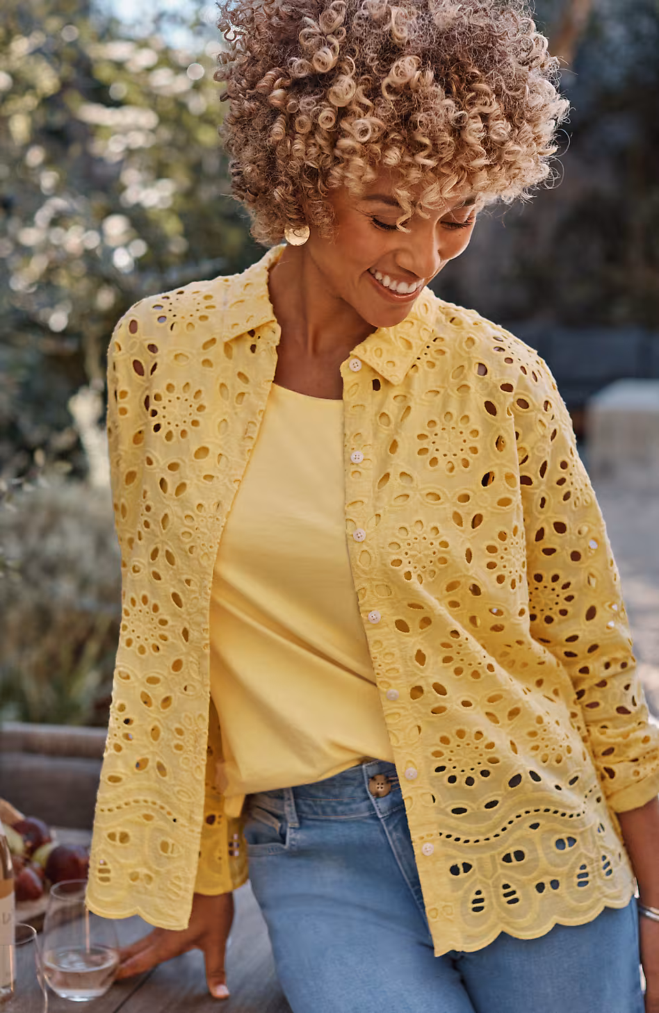 Eyelet Scalloped-Hem Shirt