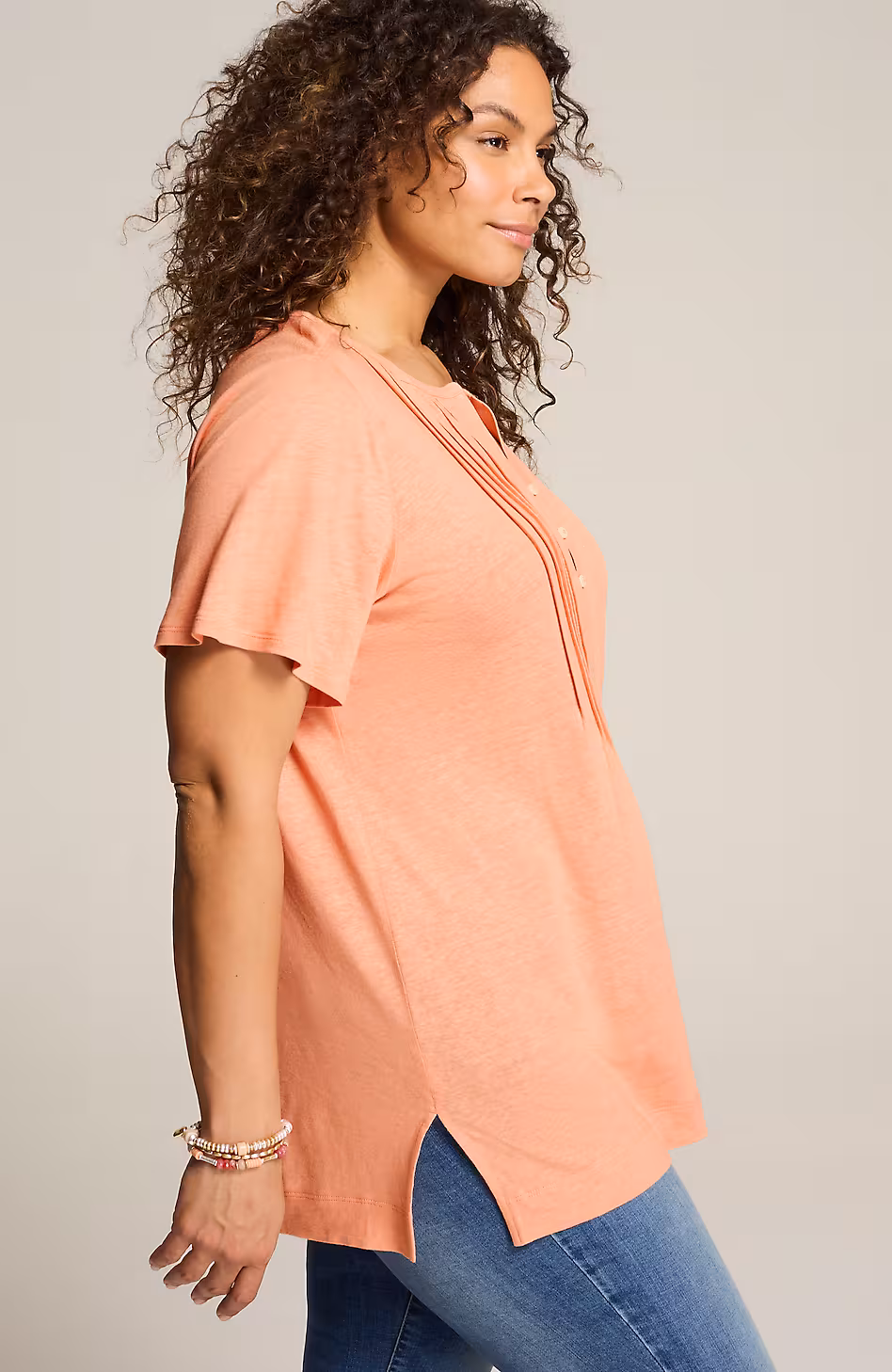 Linen-Blend Flutter-Sleeve Tunic