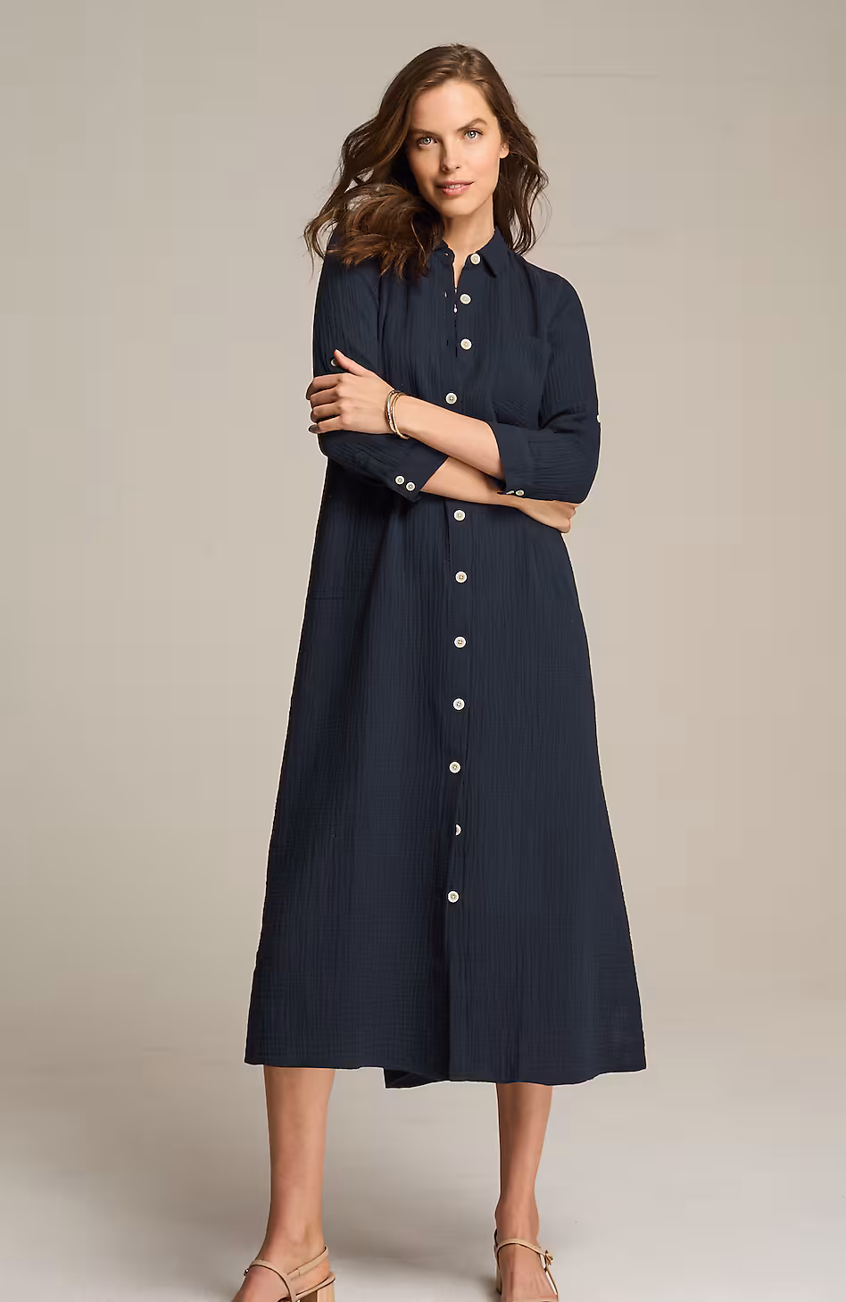 Cotton-Gauze Midi Shirtdress