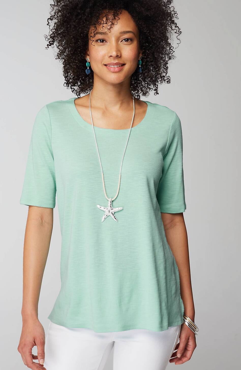 Pima-Slub Scoop-Neck Side-Slit Tee