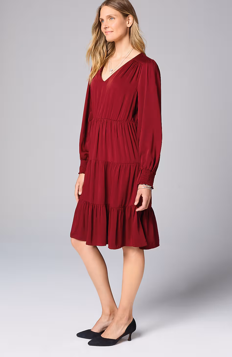 Tiered Smocked-Sleeve Dress