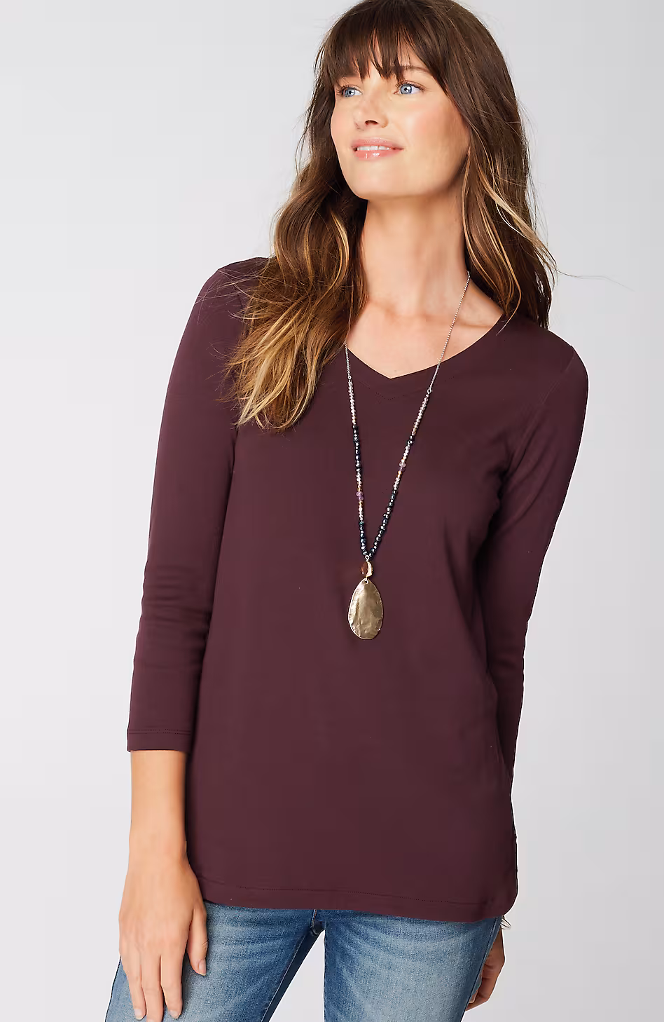 Pima 3/4-Sleeve V-Neck Tee