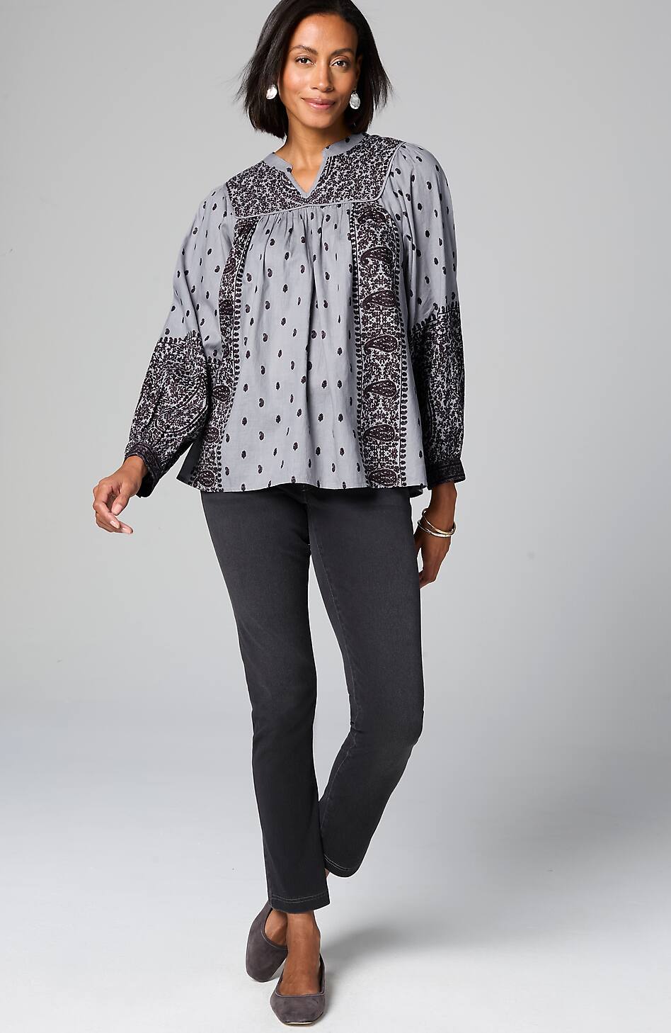 Pure Jill Block-Printed Paisley Top