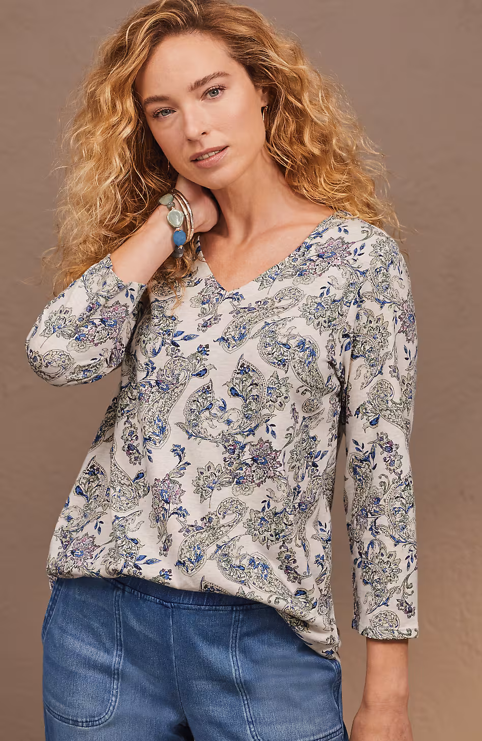 Pure Jill Printed V-Neck Tee