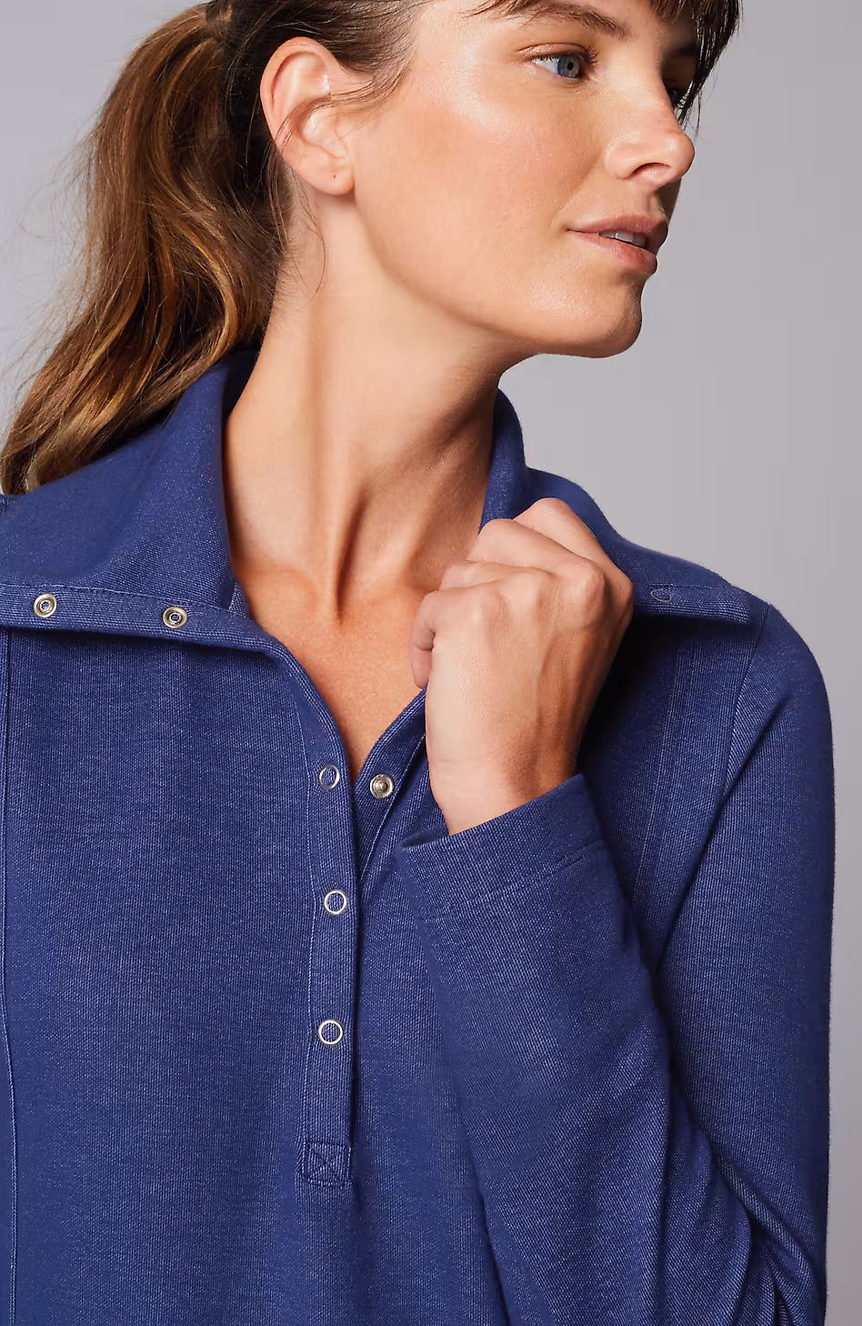 Fit Double-Knit Snap-Collared Tunic