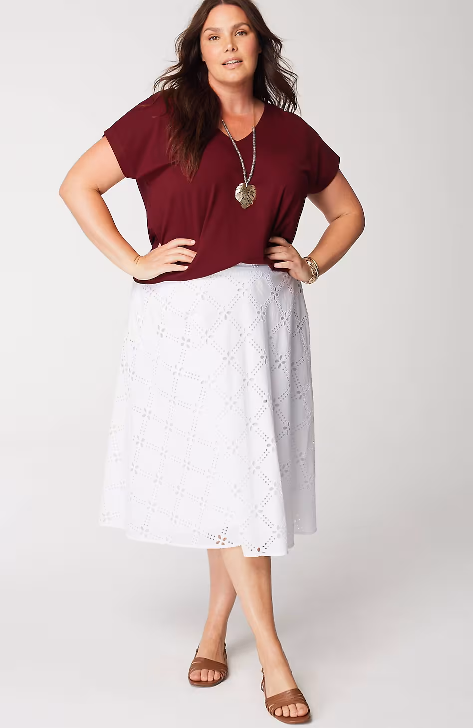 Eyelet Midi Skirt