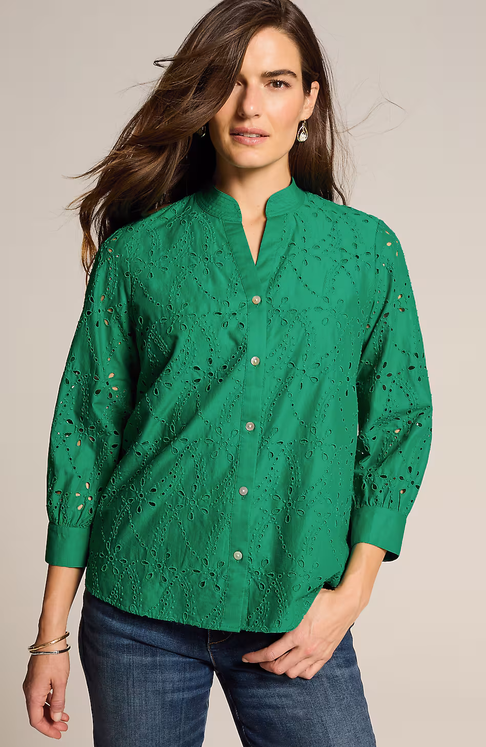 Eyelet Button-Front Top