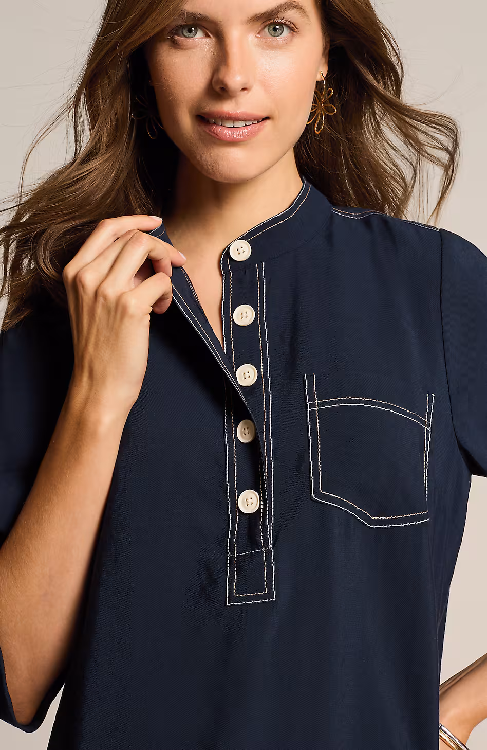 Contrasting-Stitch Shirtdress