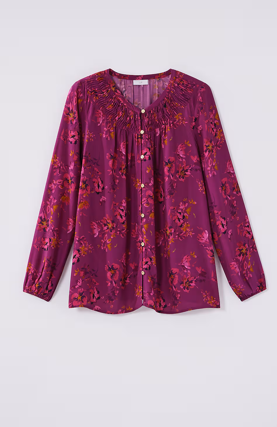 Floral Pleated-Neck Top