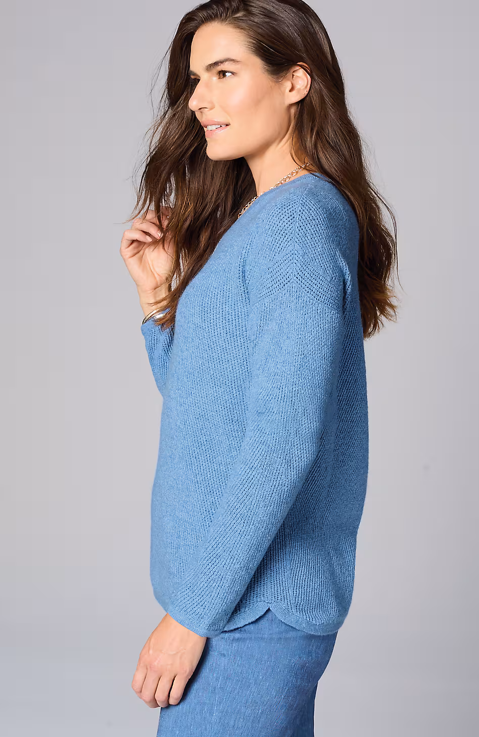 Waffle-Textured V-Neck Pullover