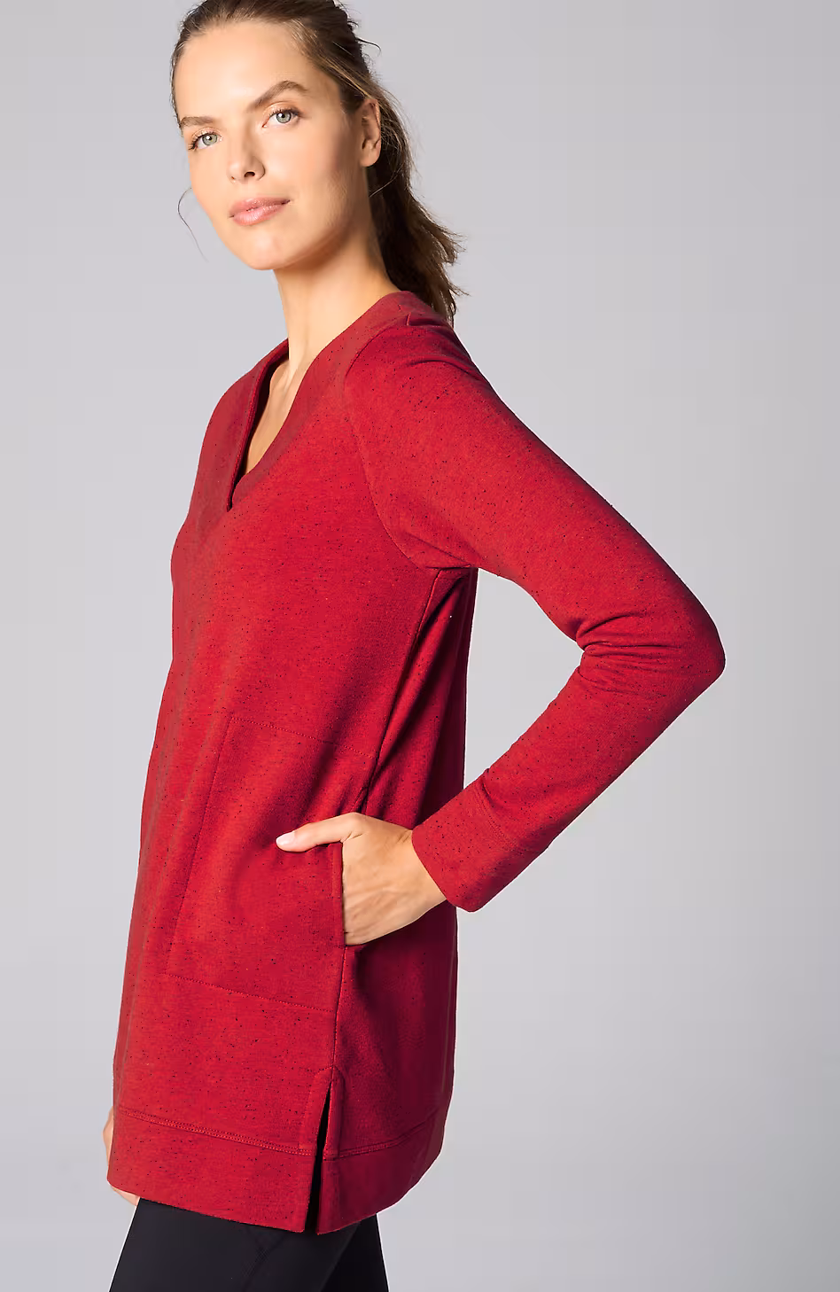 Fit Tweeded French Terry Side-Slit Tunic