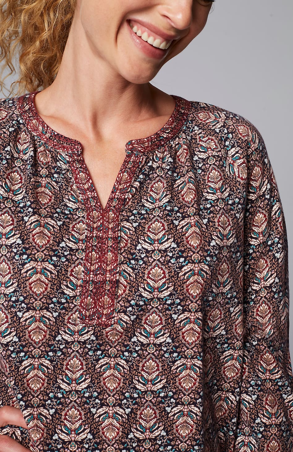 Pure Jill Printed & Embroidered Knit Tunic