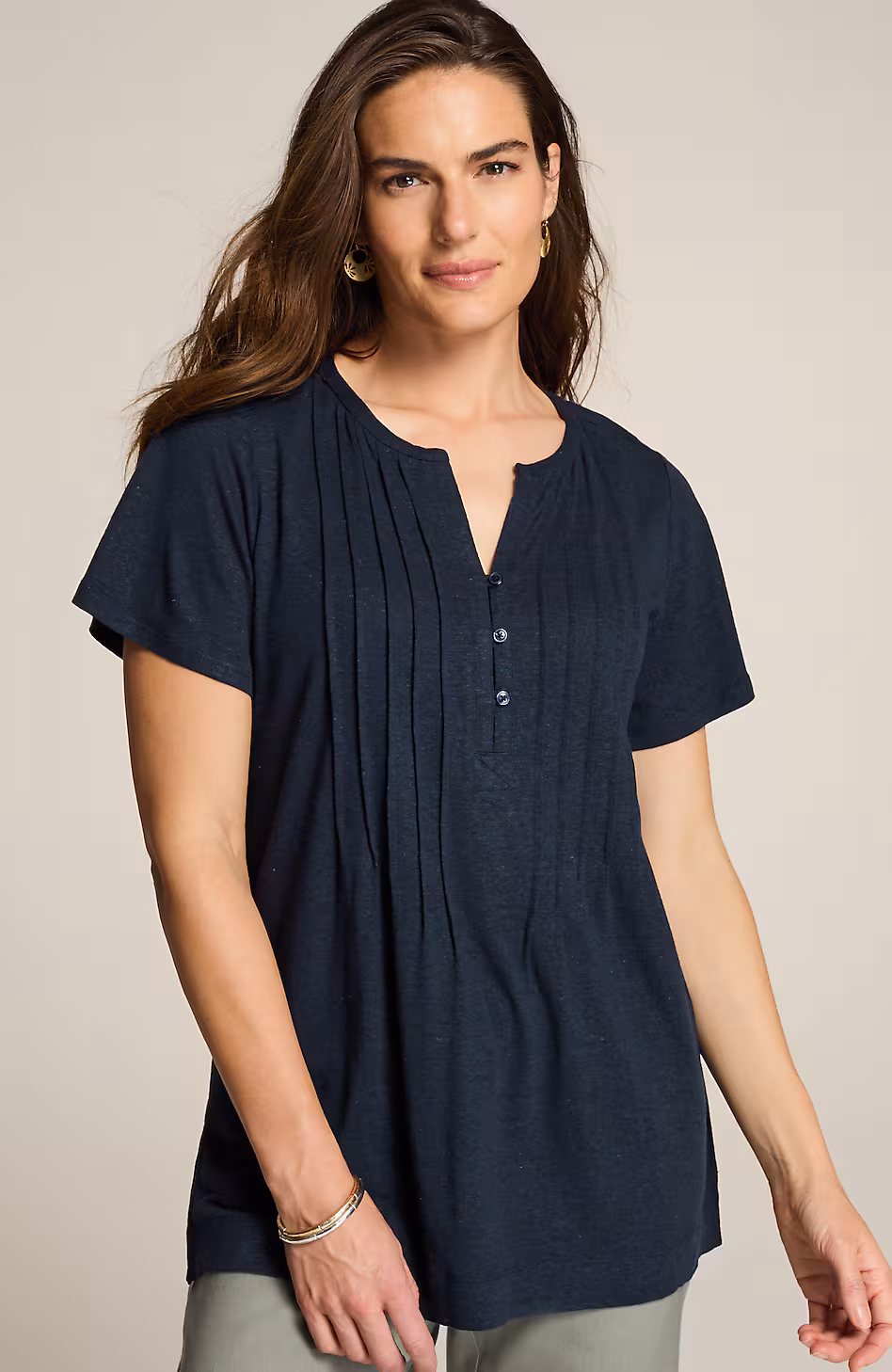 Linen-Blend Flutter-Sleeve Tunic