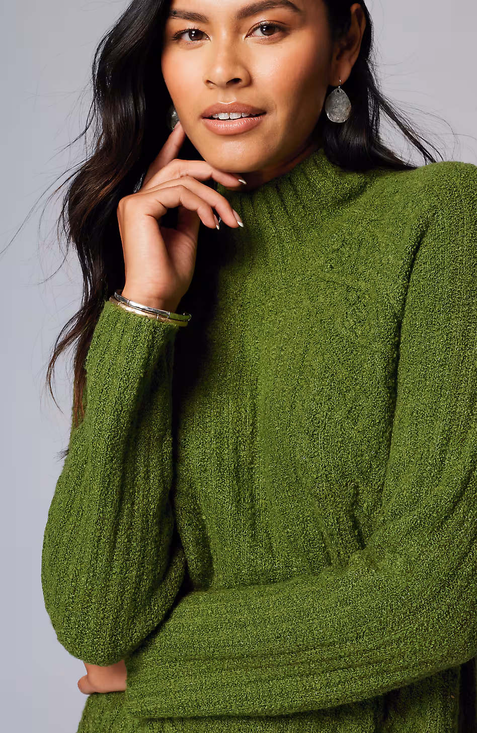 Mixed-Textures High-Neck Sweater