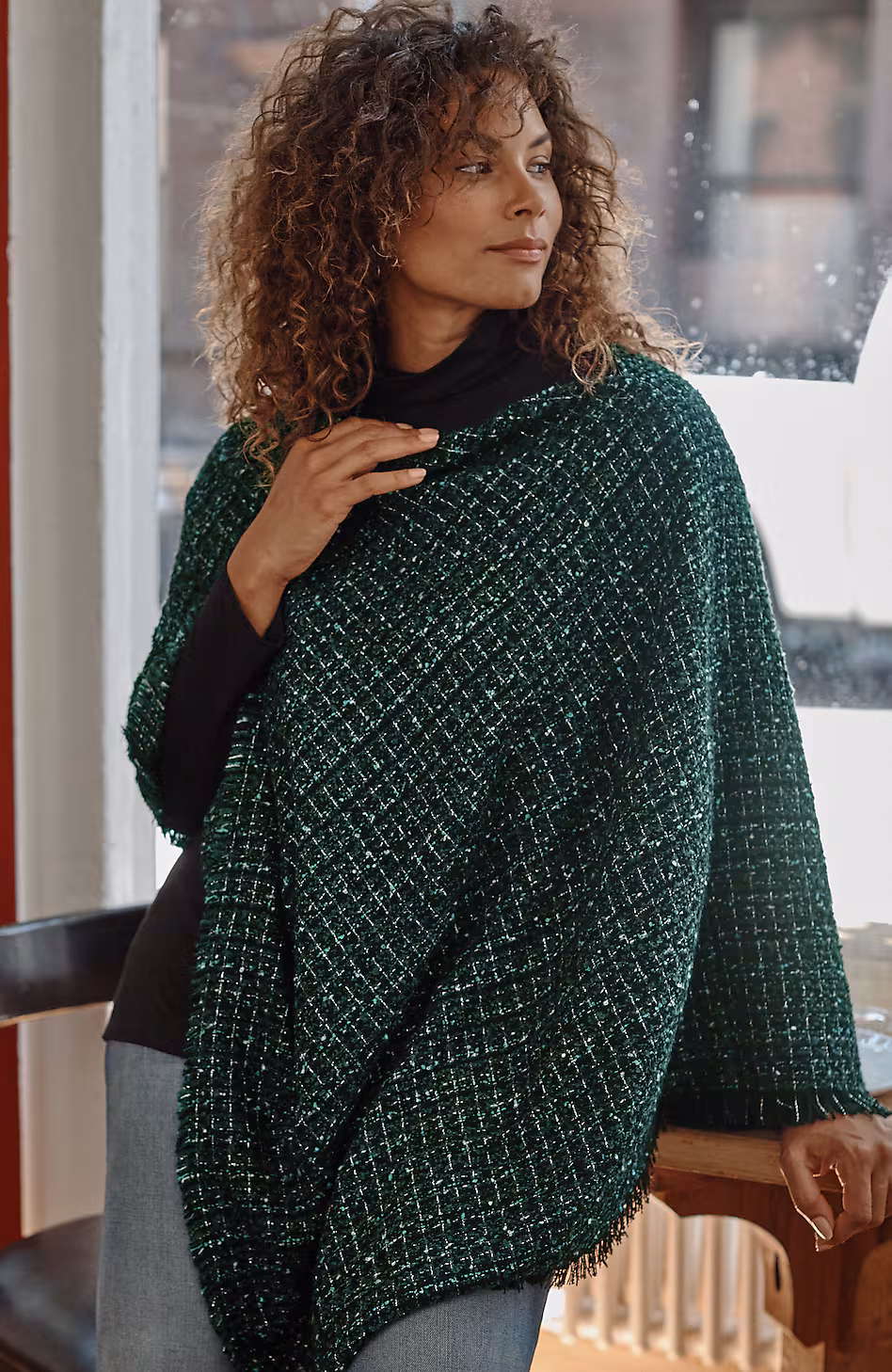 Textured Tweed Poncho