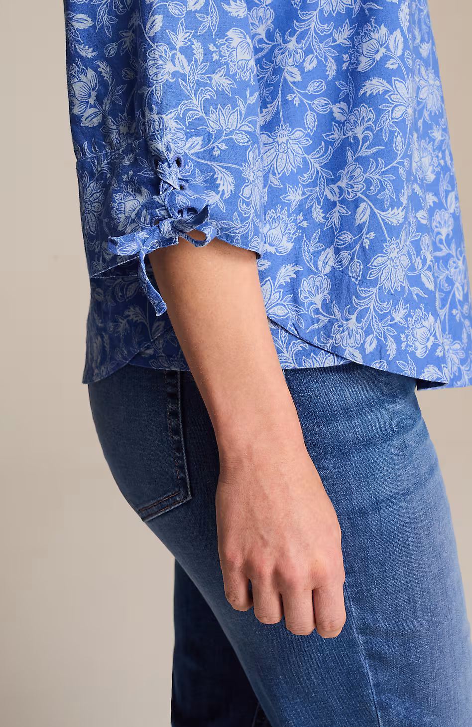 Linen-Blend Tie-Sleeve Top