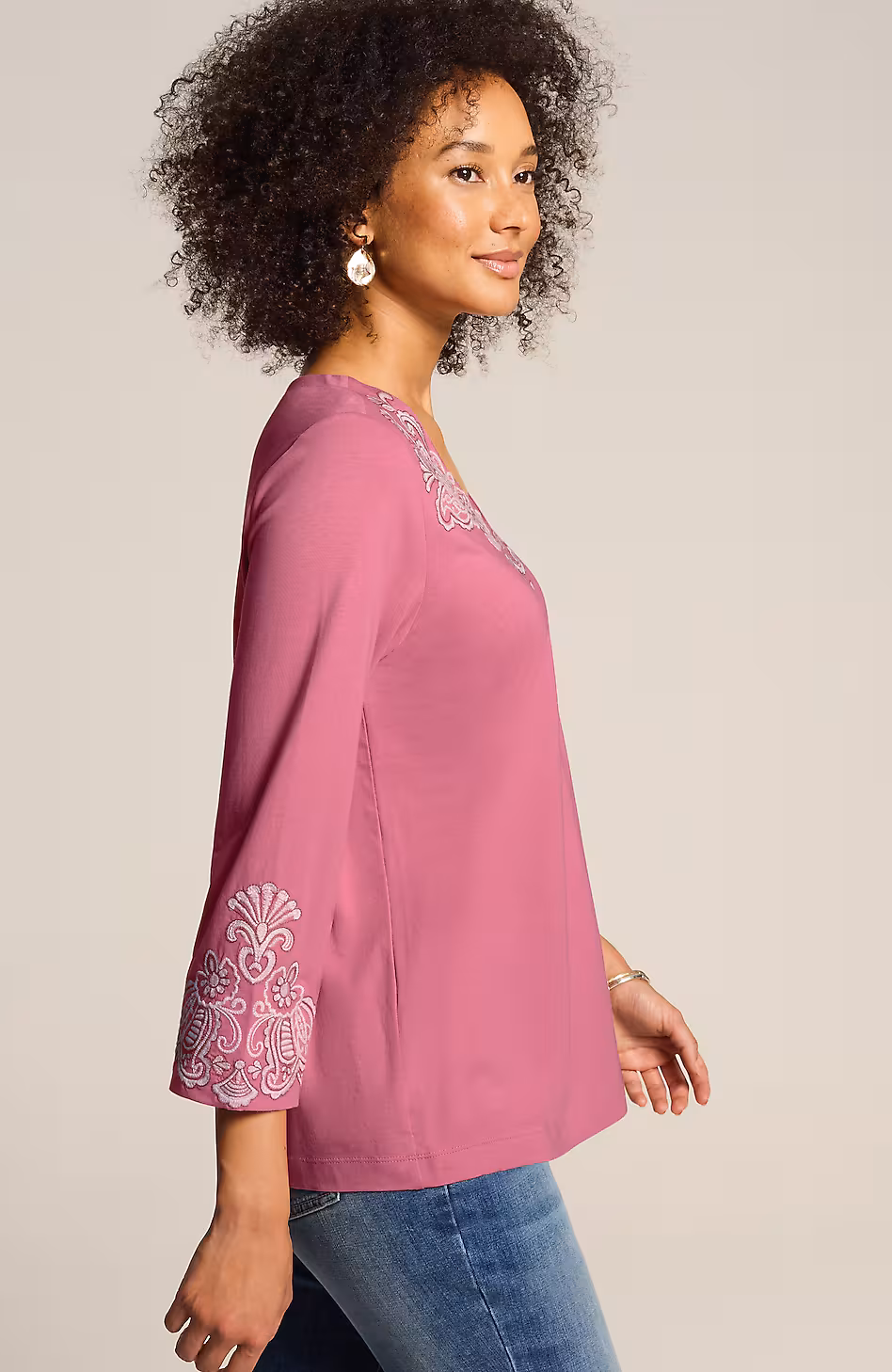 Embroidered V-Neck Top