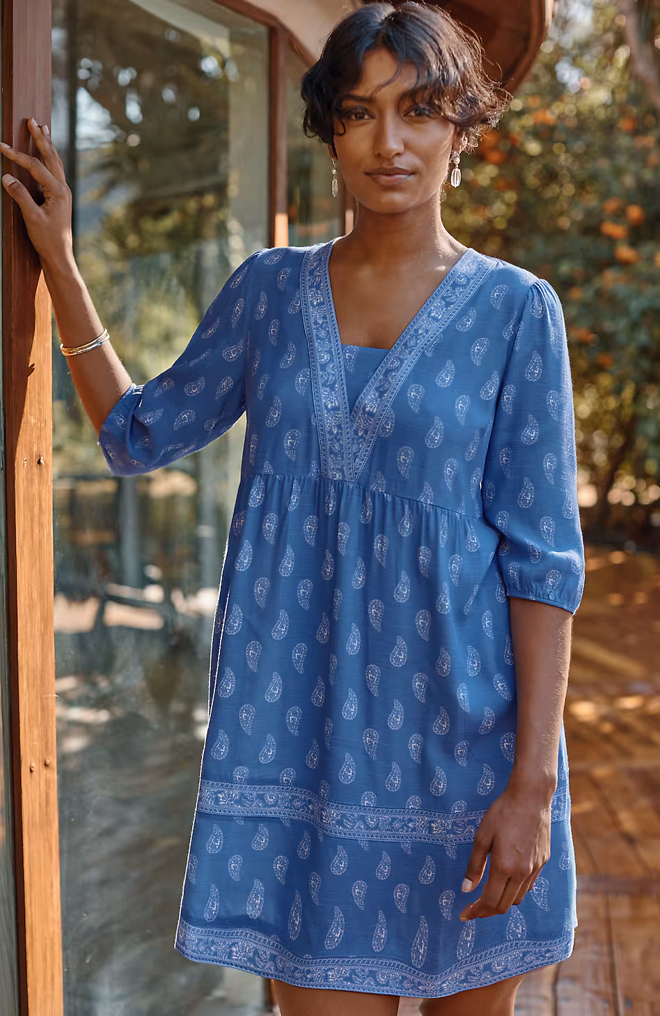 Border-Printed Flounced-Hem Dress